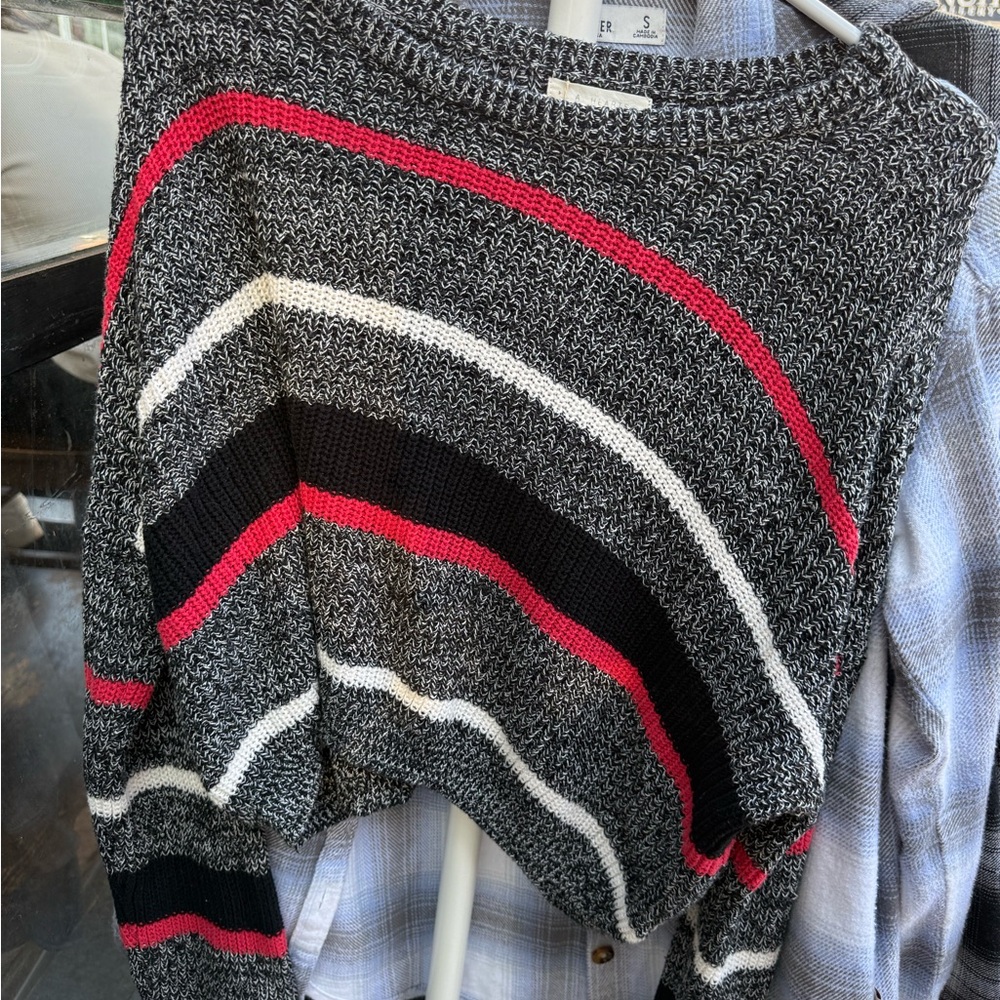 Stylish Women's Striped Sweater - Black, Red, White